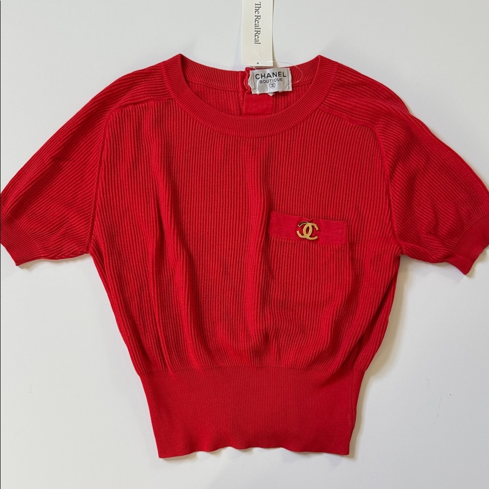 CHANEL Vintage Red Knit Top